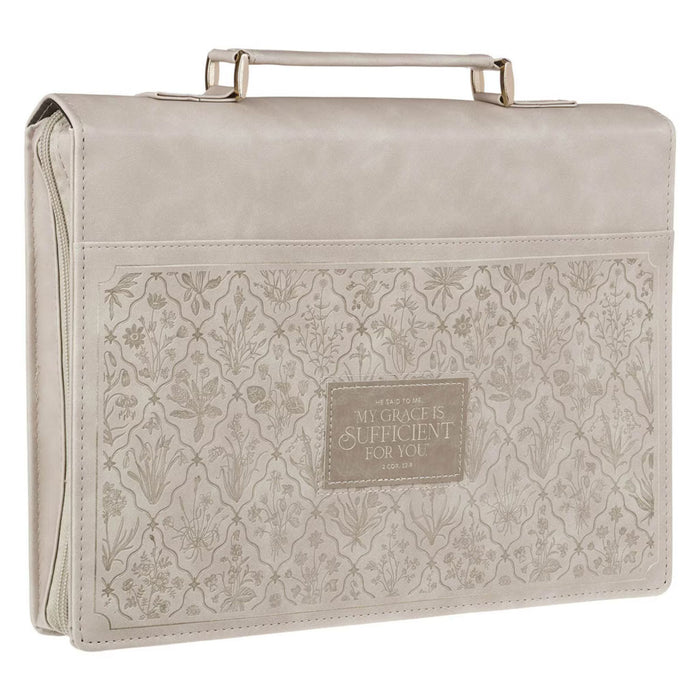 Bible Cover (M) Sufficient Grace Taupe Wildflower Tapestry