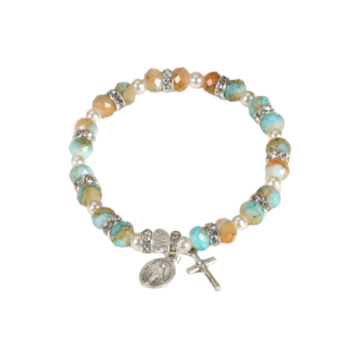 Bracelet Turquoise and Peach Strass Crystals Stretch