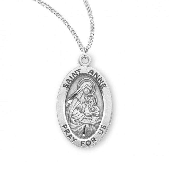St Anne Medal Sterling Silver Oval on 18" Chain