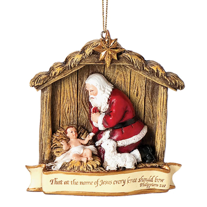 Ornament Kneeling Santa in Stable