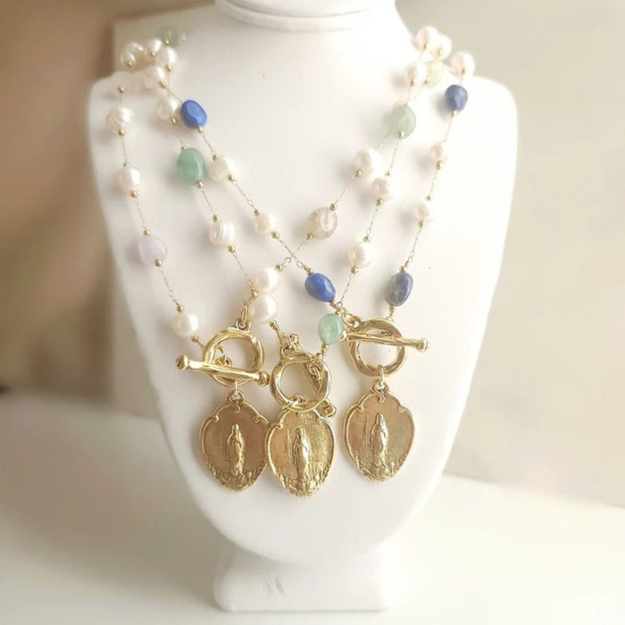 Awesome Wonder Unique Mary Necklace in White and Navy