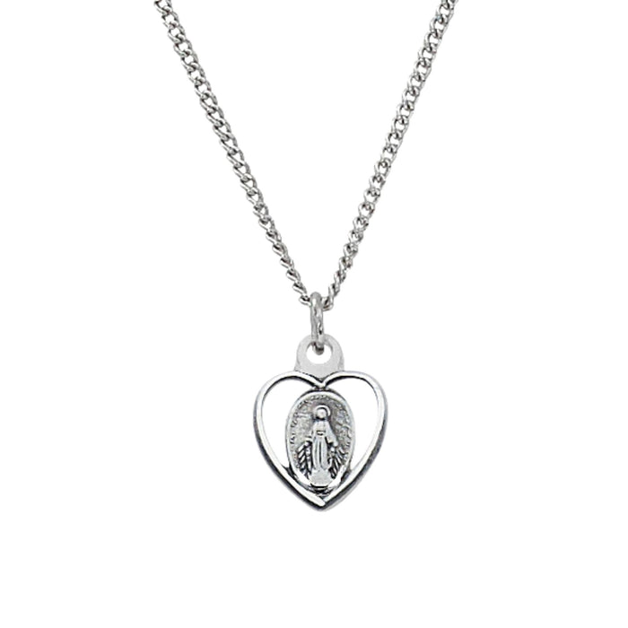 Child's Miraculous Medal Heart Sterling Silver on 16" Chain