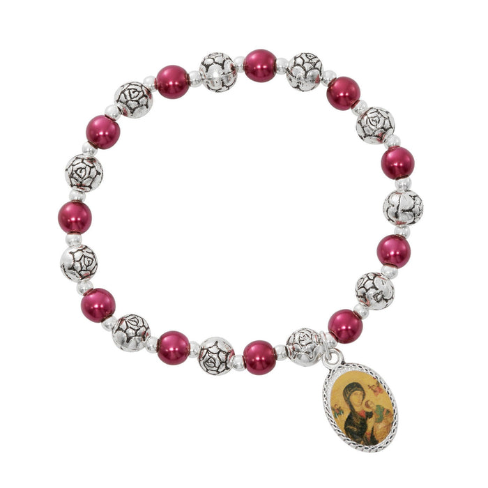 Bracelet Our Lady of Perpetual Help with Rose Shaped Beads