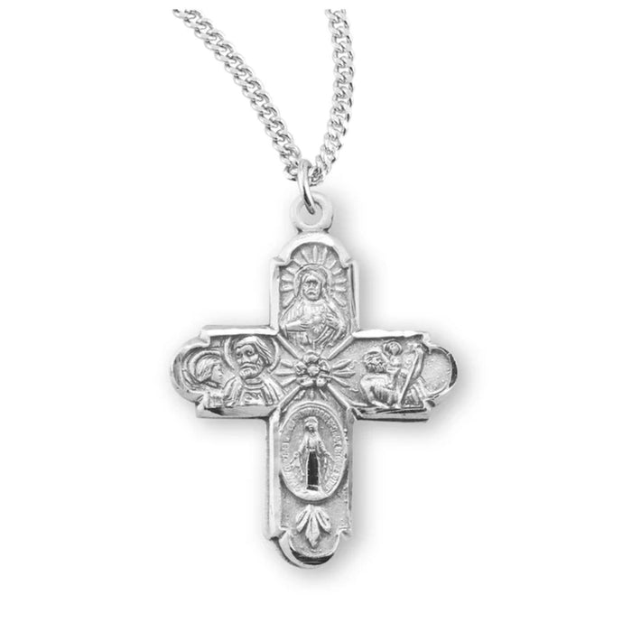 Four Way Medal Sterling Silver on 18" Chain