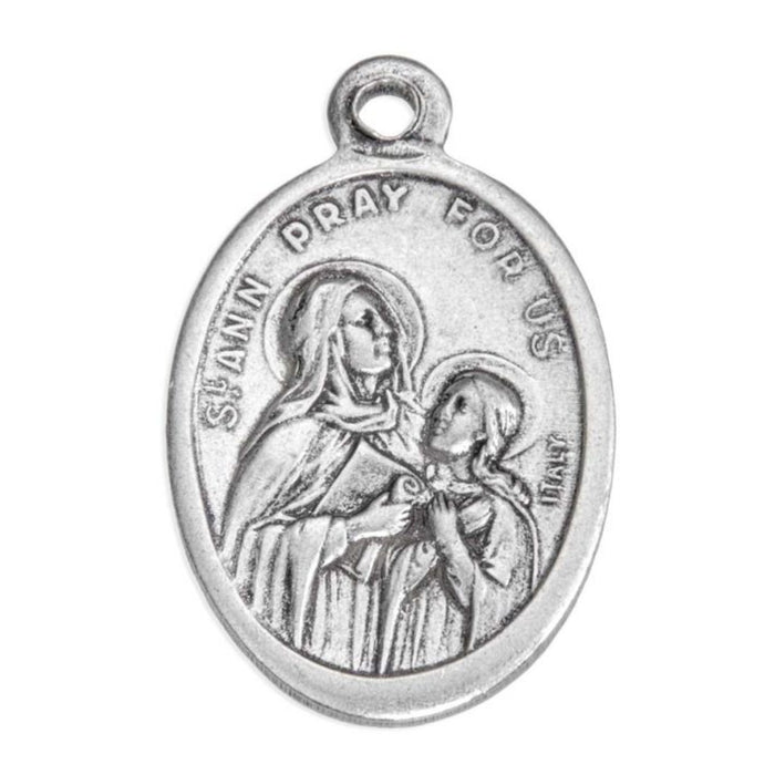 St Ann Medal 1" Oval Antiqued Silver Oxidized