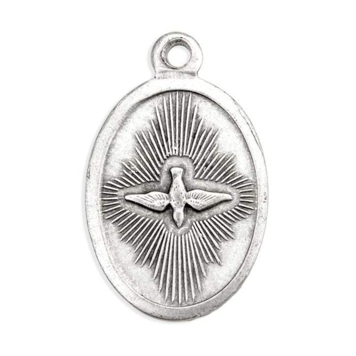 Holy Spirit Medal 1" Oval Antiqued Silver Oxidized