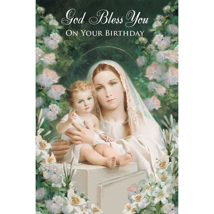 Greeting Card God Bless You on Your Birthday Madonna and Child