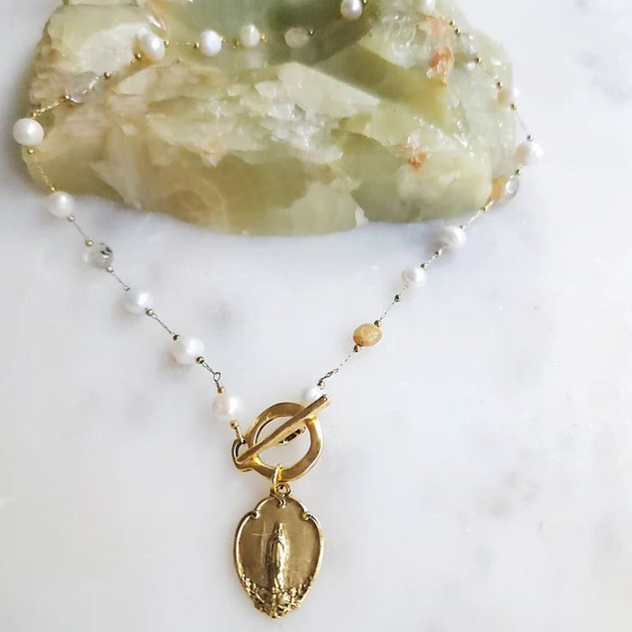 Awesome Wonder Unique Mary Necklace in White and Pale Green