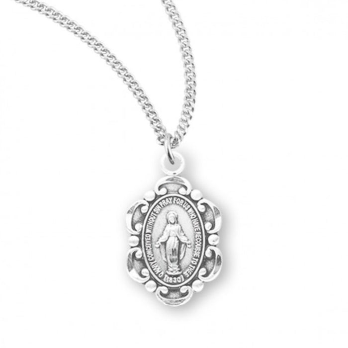 Miraculous Medal Fancy Edge Sterling Silver on 18" Chain