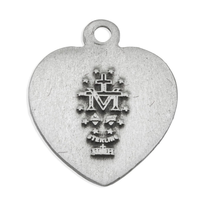 Child's Miraculous Medal Sterling Silver Heart Shape on 13" Chain
