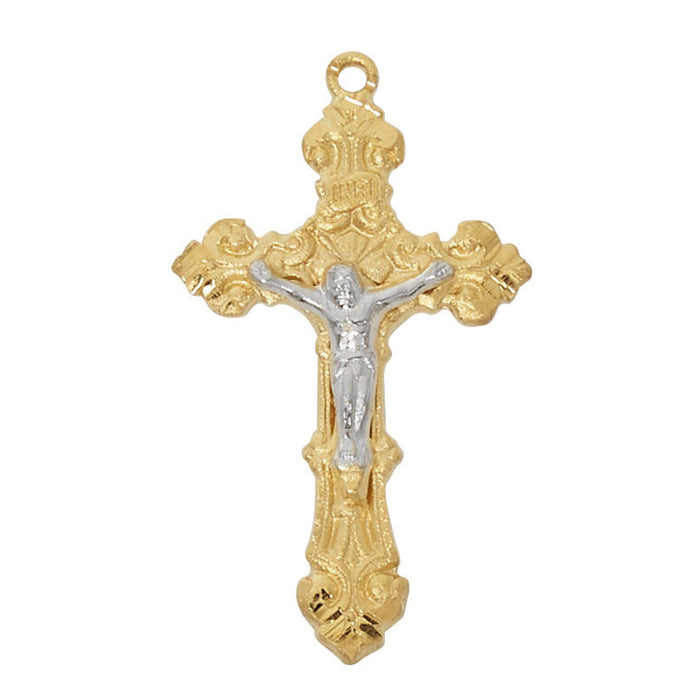 Crucifix Gold over Sterling Two Tone on 16-18" Chain