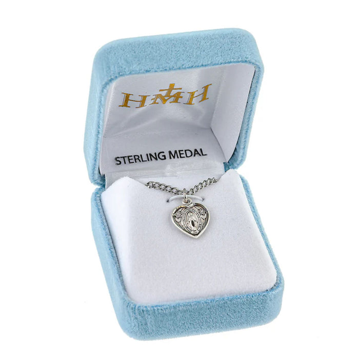 Child's Miraculous Medal Sterling Silver Heart Shape on 13" Chain