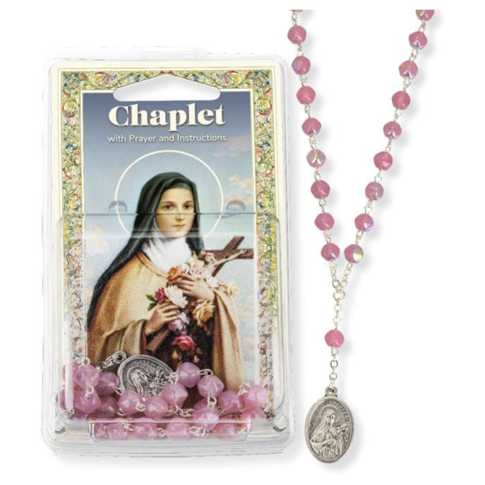 St Therese Pink Glass Beads Chaplet