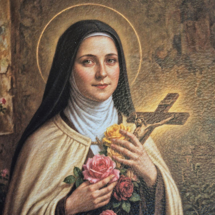 St Therese Textured Art in 9" x 15" Gold-Leaf Wood Frame