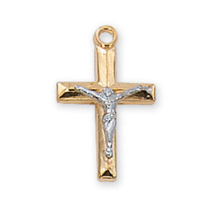 Crucifix Gold over Sterling Two Tone on 18" Chain