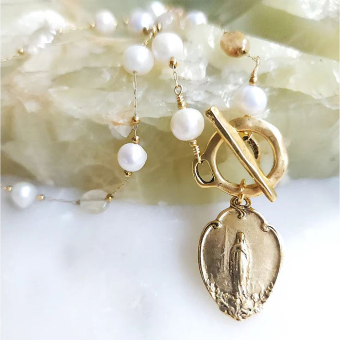 Awesome Wonder Unique Mary Necklace in White and Navy