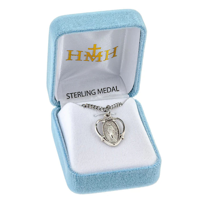 Miraculous Medal Open Heart Frame Sterling on 18" Chain