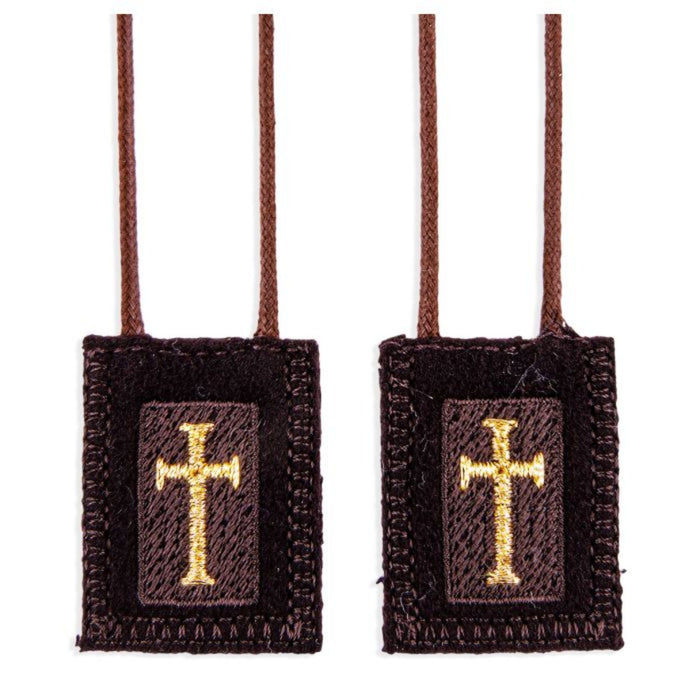 Scapular Genuine Brown Wool with Latin Crosses