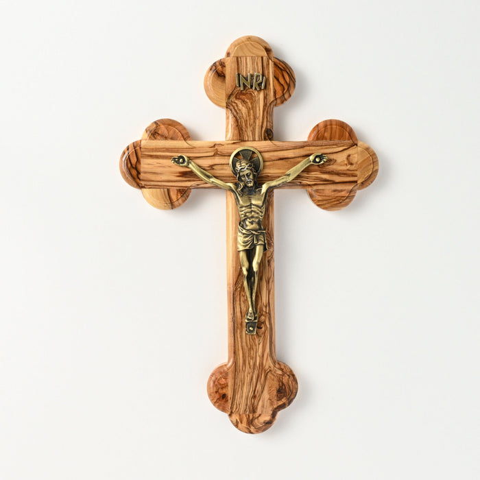 Crucifix Budded Olive Wood with Brass Corpus