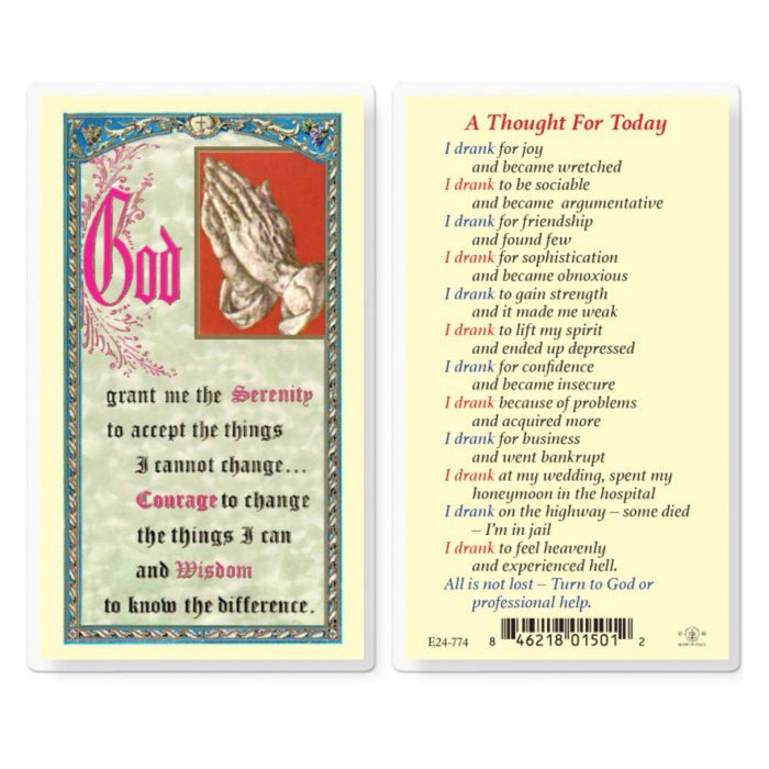 Thought for Today Alcoholics Holy Card