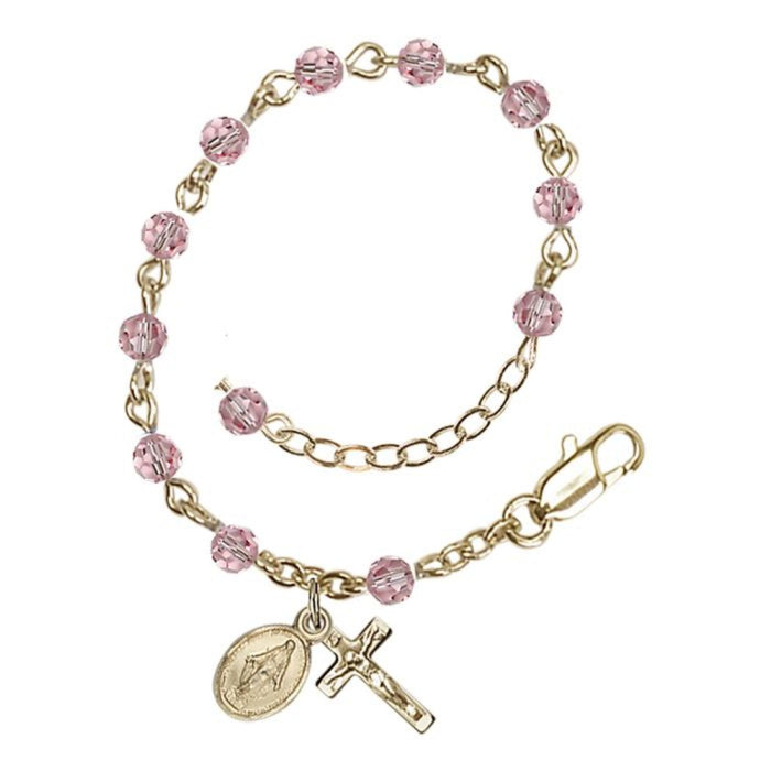 Child Rosary Bracelet Gold Plate Light Rose Swarovski Beads