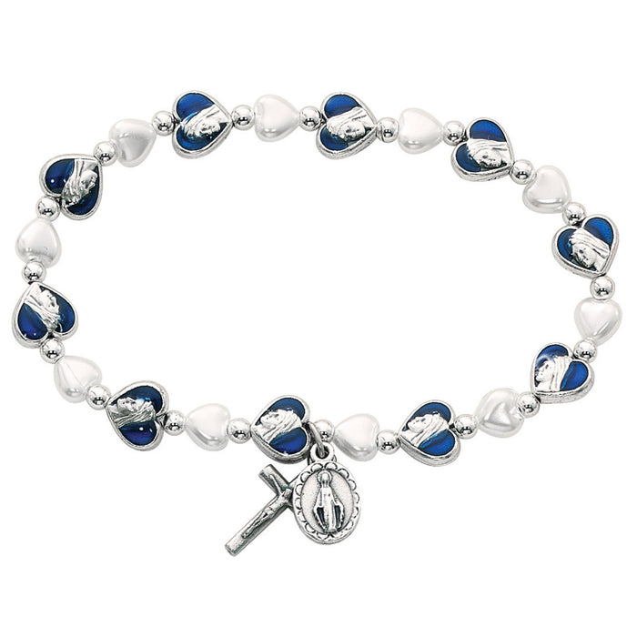 Bracelet with Miraculous Medal Heart & Pearl Beads