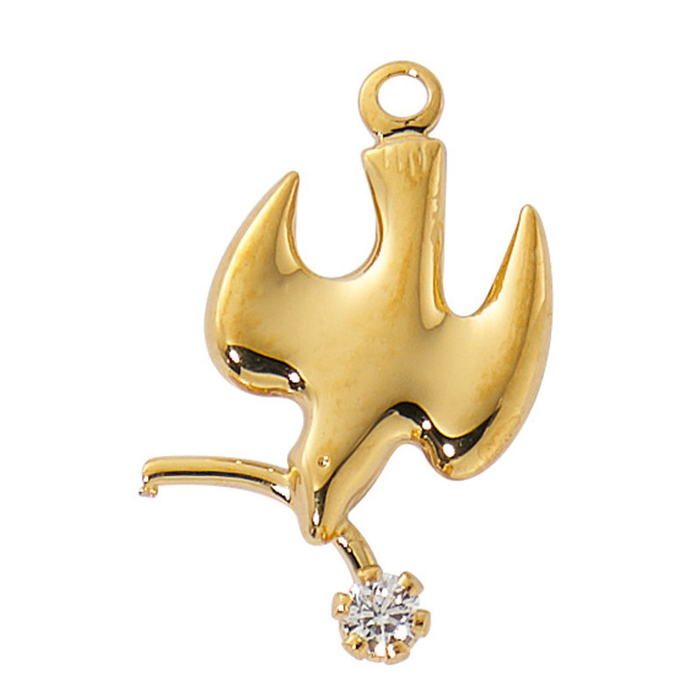 DOVE WITH BRANCH AND CZ GOLD OVER STERLING SILVER ON 18" CHAIN