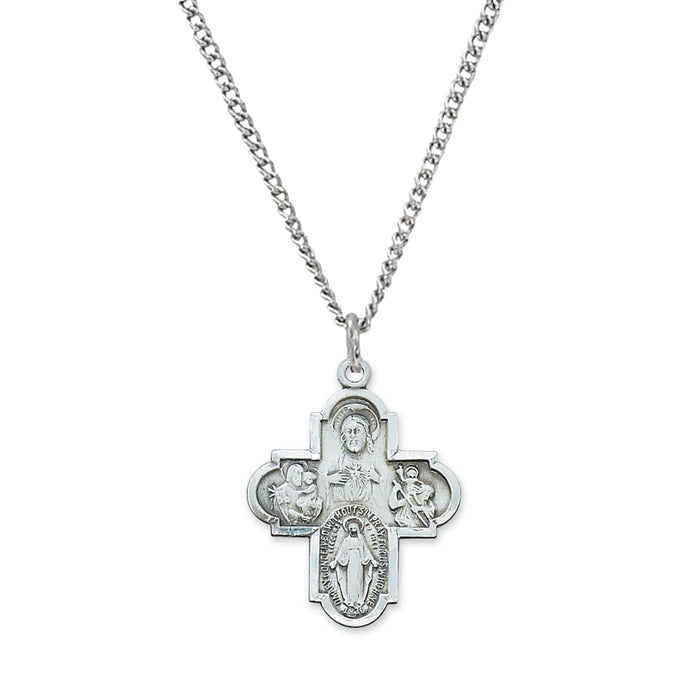 Four Way Medal 1.25" Sterling Silver on 24" Chain