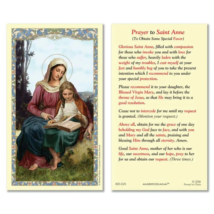 St Anne Prayer to Obtain Favors Holy Card