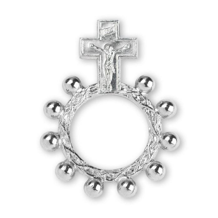 Rosary Ring with Crucifix in Silvertone
