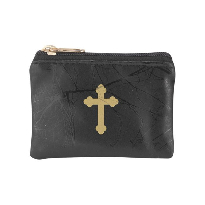Rosary Case Black Marbled Patterned