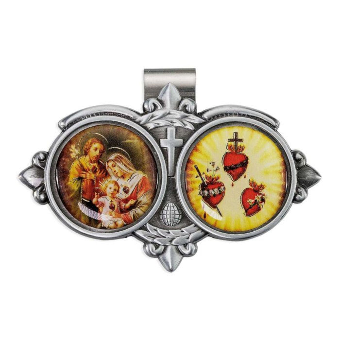 Visor Clip Holy Family and Three Hearts Color Resin