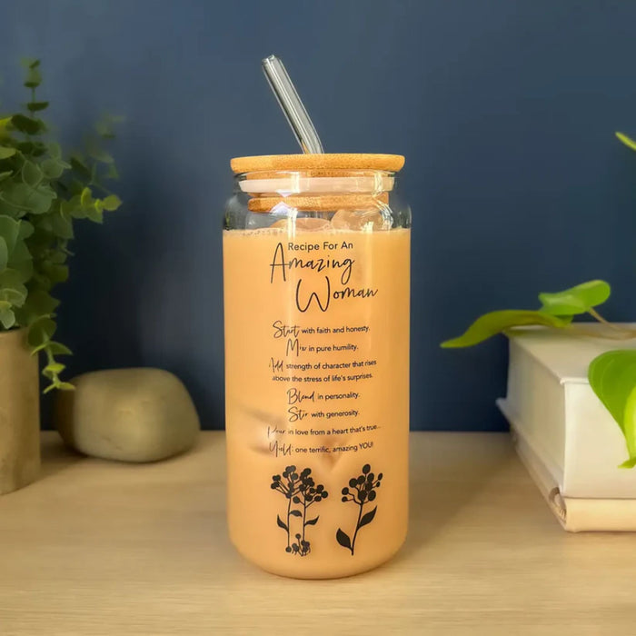Amazing Woman Glass Tumbler with Straw Lids