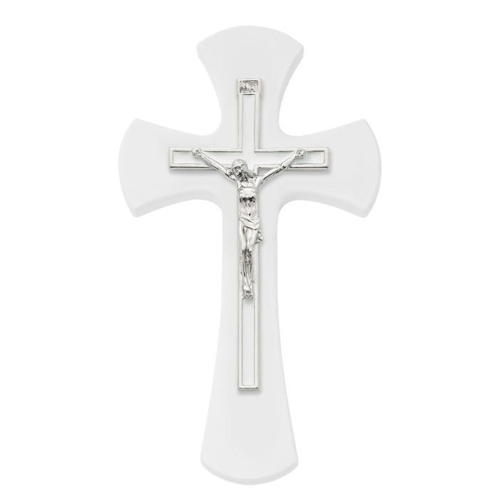 Wall Crucifix 7" White with White Enamel Inlay