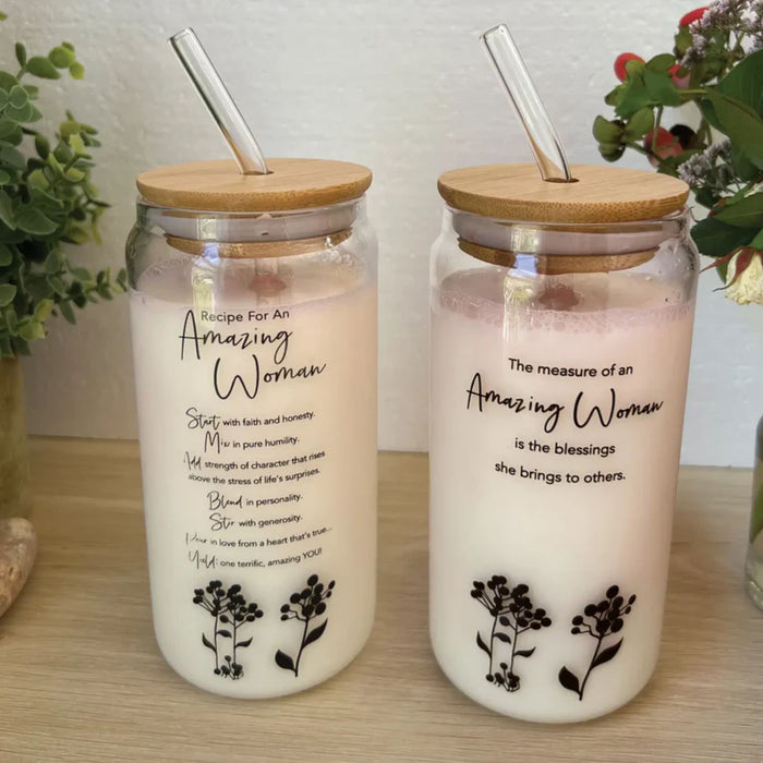 Amazing Woman Glass Tumbler with Straw Lids