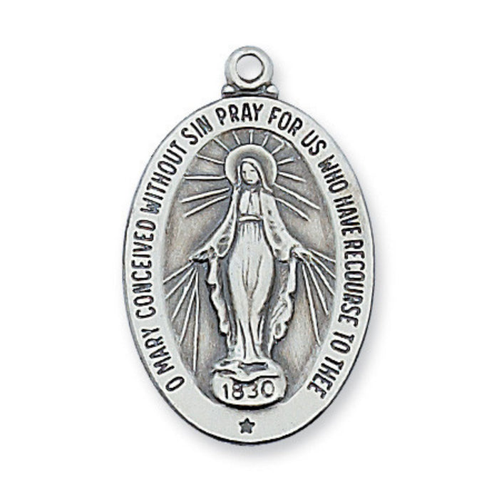 Miraculous Medal 1" Sterling Silver 20" Chain