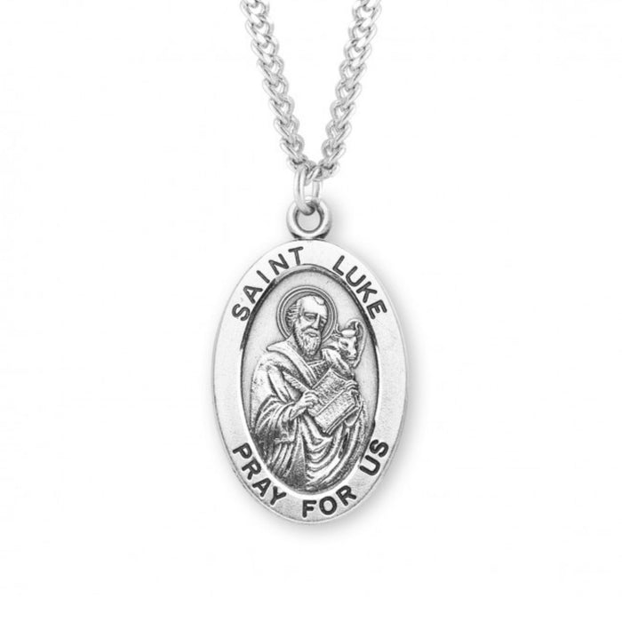 St Luke Sterling Silver Oval Medal on 24" Chain