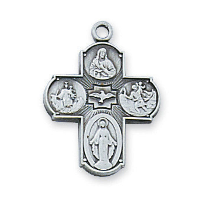 Four Way Medal 0.75 Sterling Silver on 18" Chain