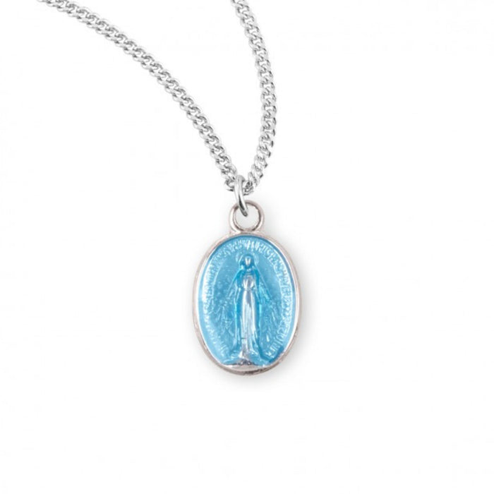 Child Miraculous Medal SS 0.5" Blue Enamel on 13" Chain