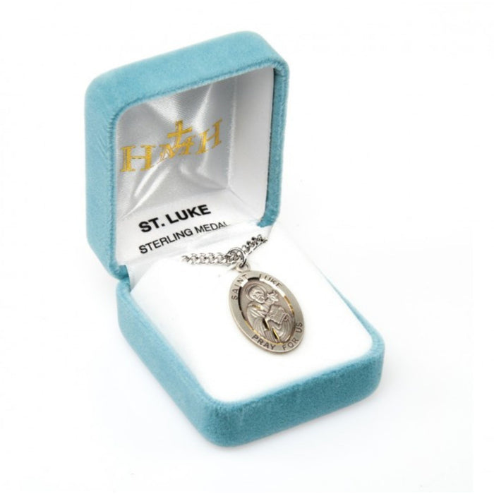 St Luke Sterling Silver Oval Medal on 24" Chain