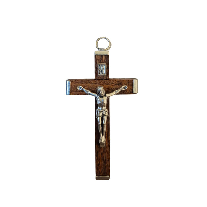 Crucifix Brown Wood with Metal Ends
