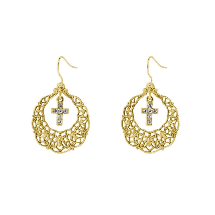 Hoop Earrings Crystal Cross Drop