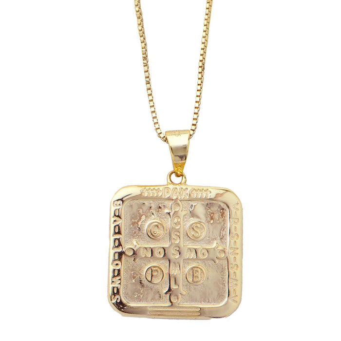 St. Benedict 18k Gold Pendant Necklace with Box Chain