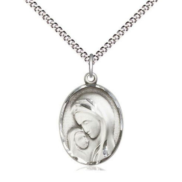 Madonna and Child Sterling Silver Pendant on 18" Chain