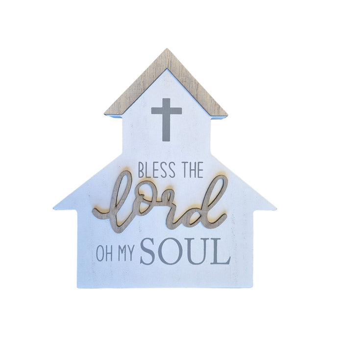 Wooden Church Standing Plaque "Bless the Lord"