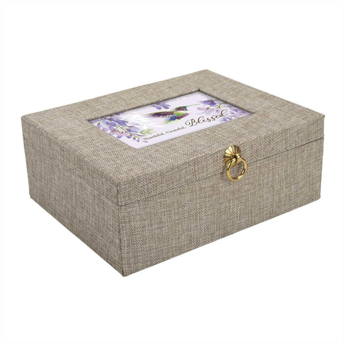 Music Box Thankful, Grateful, Blessed 10" x 8" Beige Linen