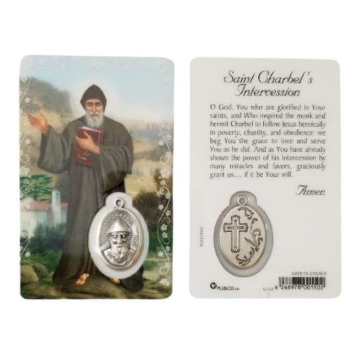 St Charbel Prayer Card with Medal