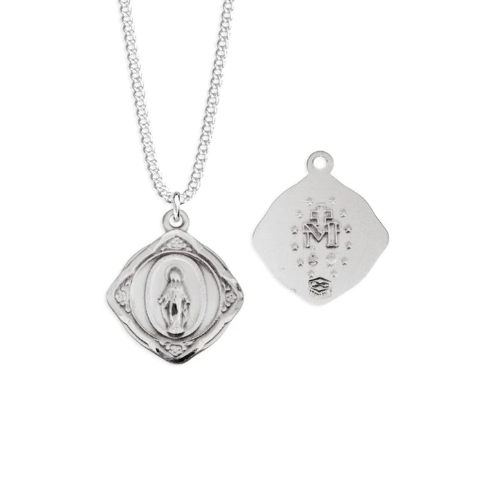 Miraculous Medal with Flower Edges on 18" Chain