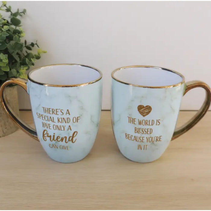 Mug Friend in Blue Marble with Gold Handle