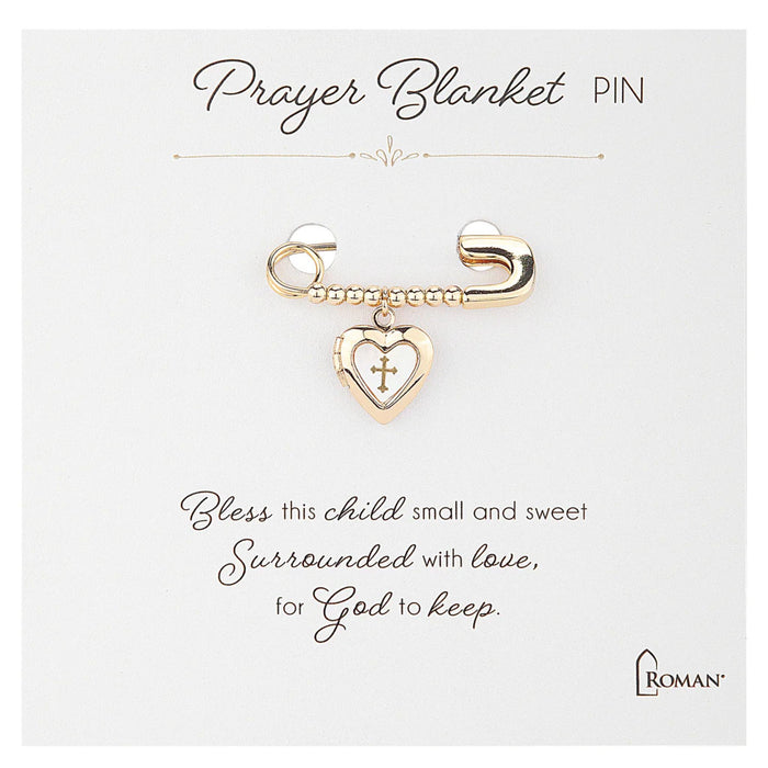 Prayer Blanket Pin 1" Heart Shaped Locket Gold Tone